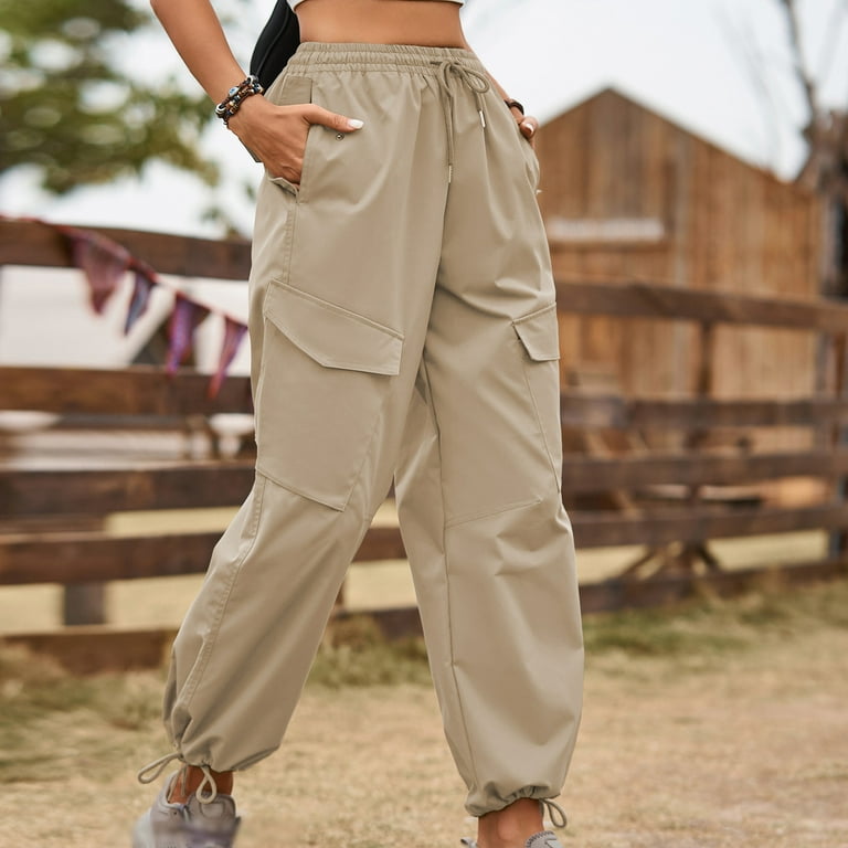 Cargo Pants Women Fashion Solid Color High Waisted Drawstring With Pockets  Loose Fitted Casual Comfy Work Pants