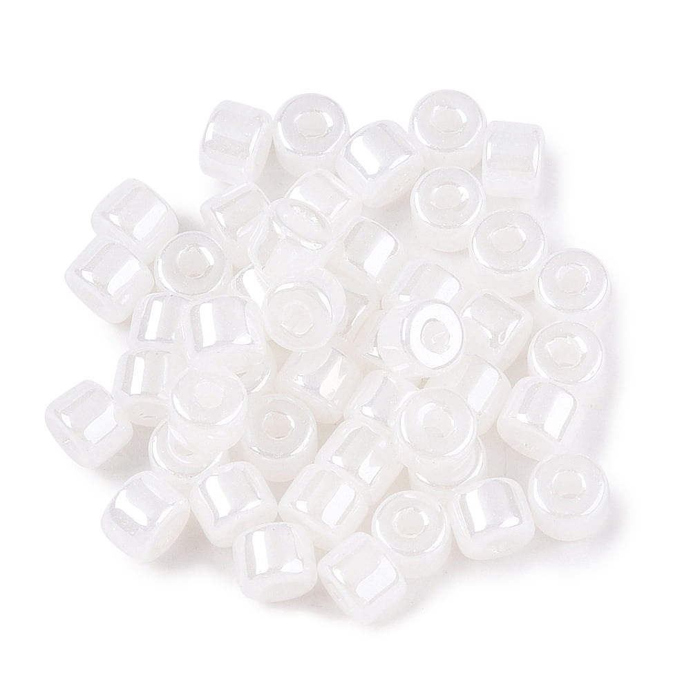 Glass Seed Beads Ceylon Round Hole Cylinder White 4x5.5mm Hole: 1.8mm about 2500pcs/pound