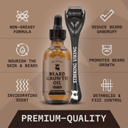 Striking Viking Beard Oil Set 2 Pack Sandalwood with Derma Roller Biotin Beard Care Kit for Men