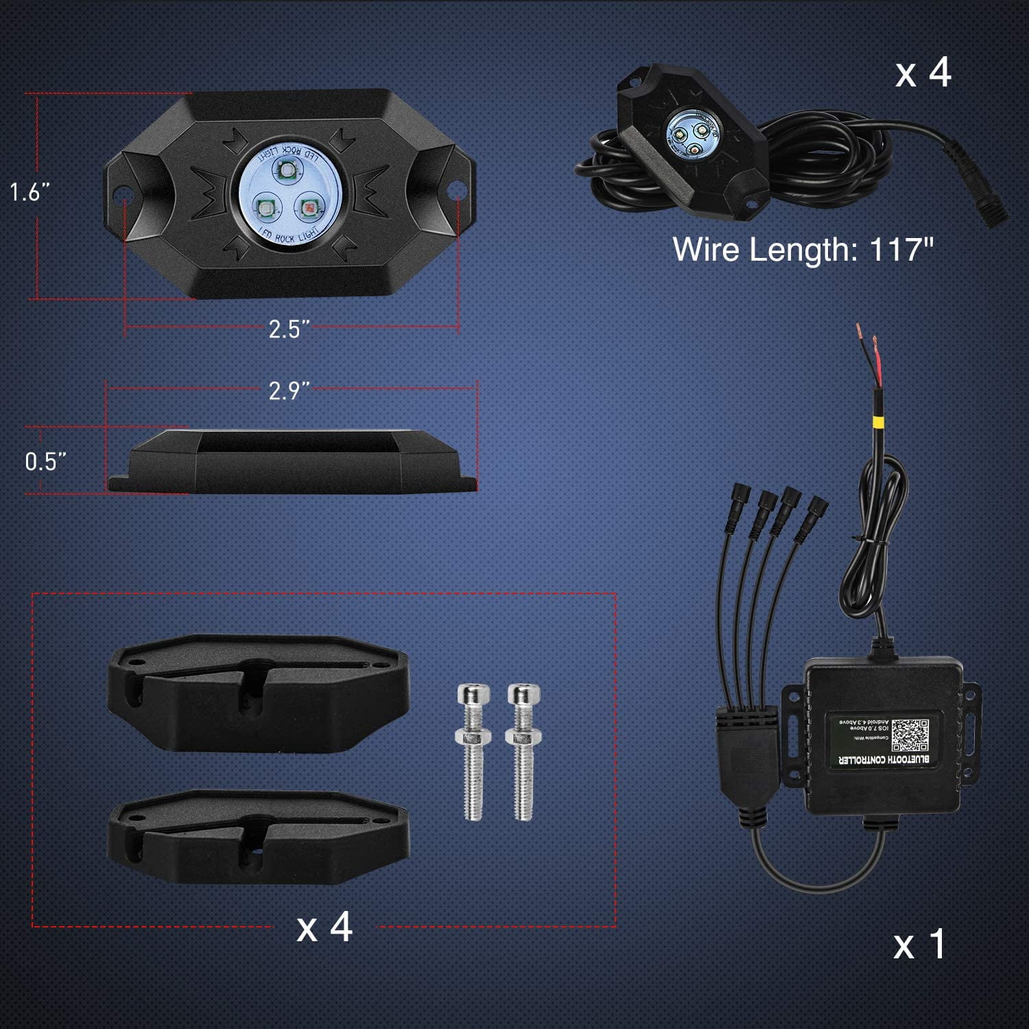 Nilight 4PCS RGB LED Rock Lights Kit with Extension Cables and Rocker Switch, Bluetooth APP Multi-Color Underglow Lighting System for Trucks, UTV, ATV, Jeep and Off-Road Vehicles