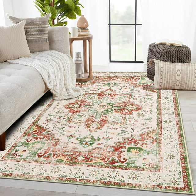 Washable Rugs x Vintage Area Rugs Area Rugs Low Pile Floor Carpet Printed Soft Durable Stain Foldable Rugs Living Room Dining Room Bedroom