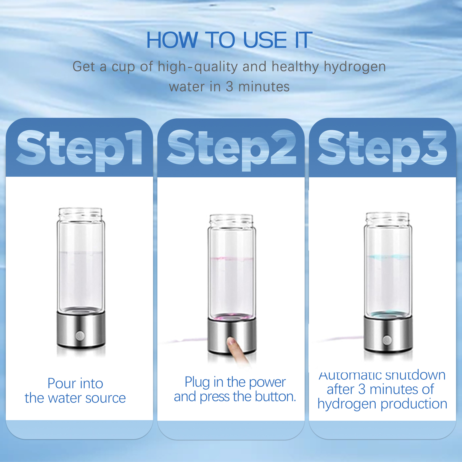 Hydrogen Water Bottle, Portable Rechargeable Hydrogen Water Bottle Generator, Hydrogen Water Bottle Generator with PEM SPE Technology Rich Water Glass Cup for Home Travel