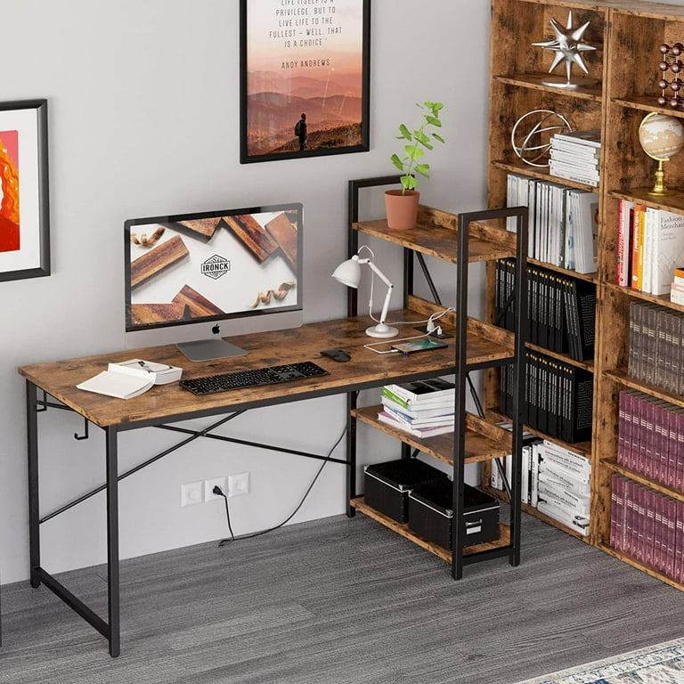 IRONCK Computer Desk with Shelves and Charging Station for Home Office 55