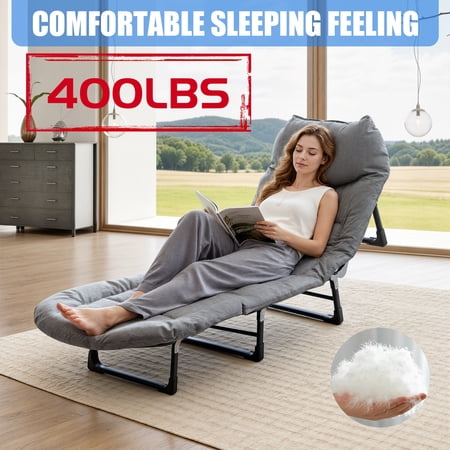 Heavy-duty garden folding lounge chair, capable of supporting up to 400 lbs, compact design suitable for home, yard, and garden rest - space-saving, made of metal, gray in color