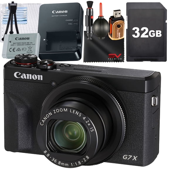 Canon PowerShot G7 X Mark III Digital Camera (Black) with SanDisk 32GB Memory Card   Cleaning Pen   SV Premium Accessory Bundle (International Version)