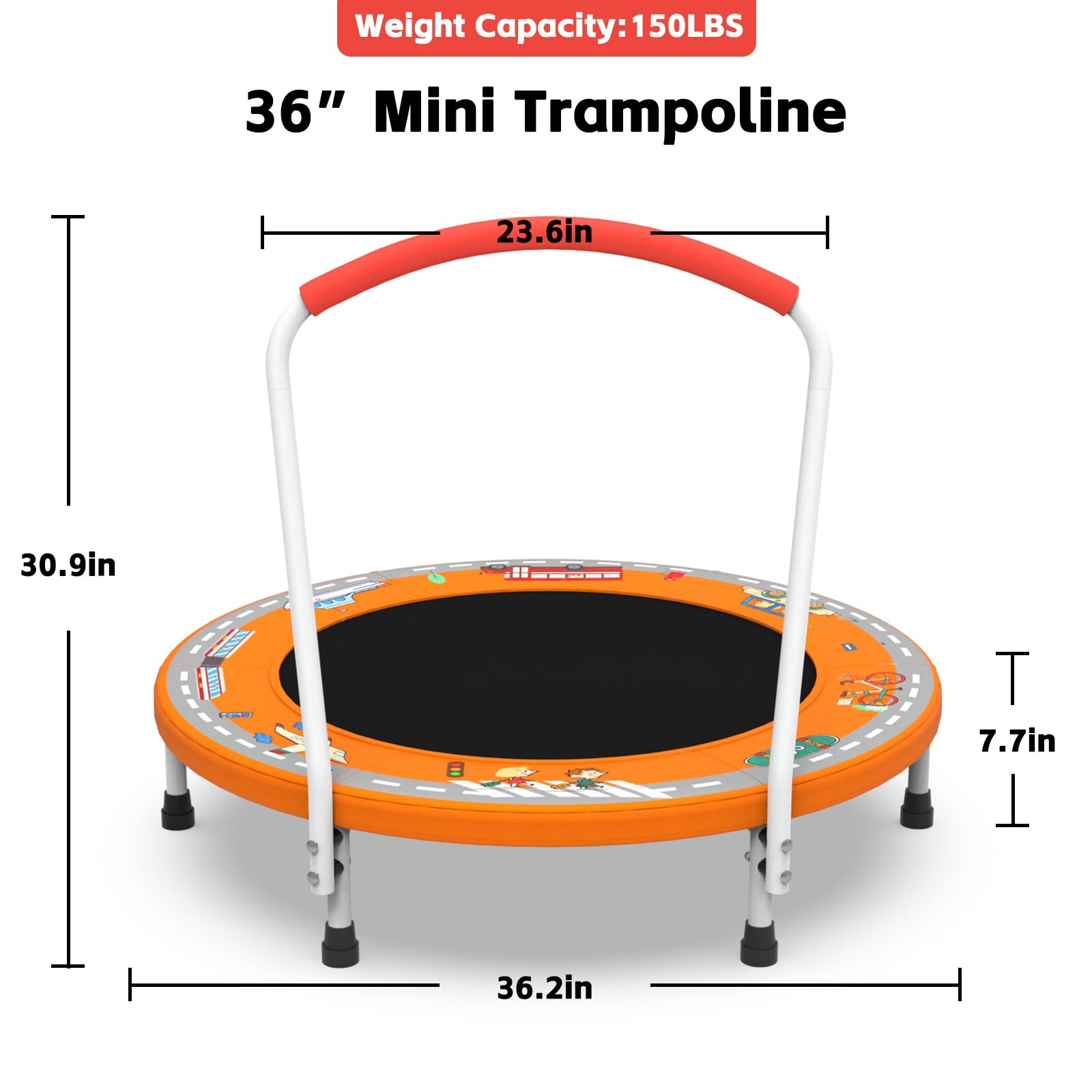 Hommoo 36" Mini Trampoline for Kids Age 1-6, Indoor/Outdoor Kid Trampoline with Handle, Orange