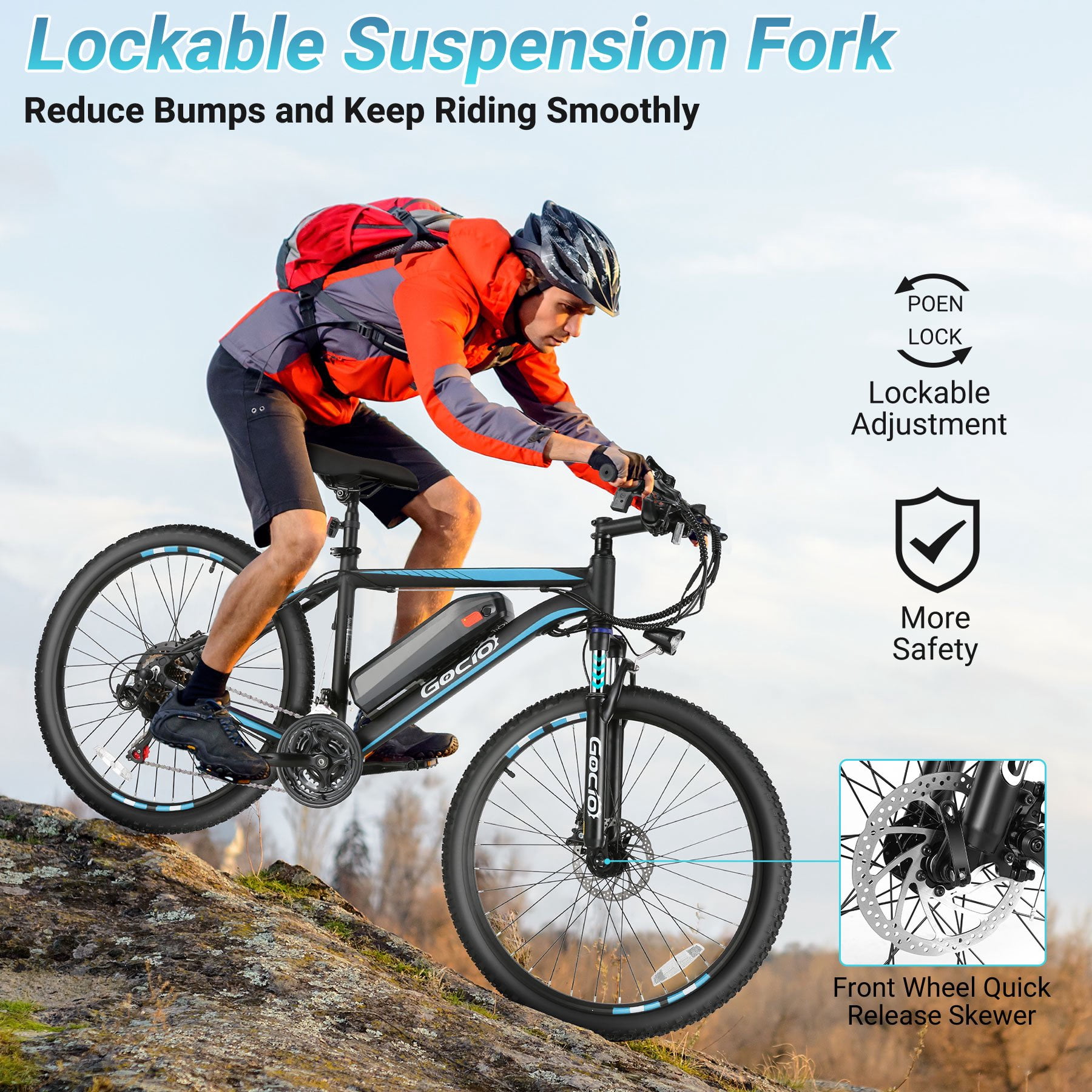 Gocio UL2849 Certified 26" Electric Bike for Adults, 750W Peak Motor, 48V 7.8Ah Battery, 20MPH Max Speed, Off-Road Mountain E-bike