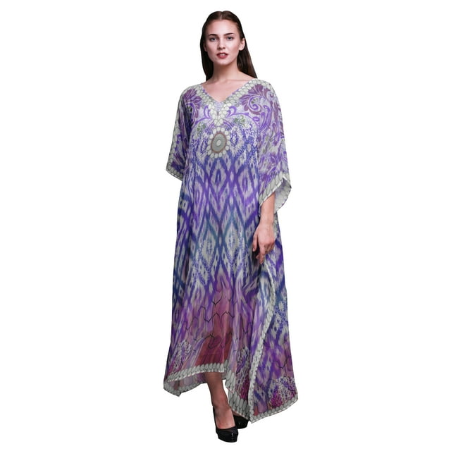 Phagun Caftan de Plage à Panneaux Ikat, Paréo de Bikini, Robe Maxi pour Femmes, Long Caftan-S-L
