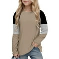 thumbnail image 5 of UAMVSH Striped Tee Tops for Girls Trendy Color Block Casual T-Shirts Casual Kids Long Sleeve Crew neck Running Shirts with Pockets(9-10 Years,Khaki), 5 of 6