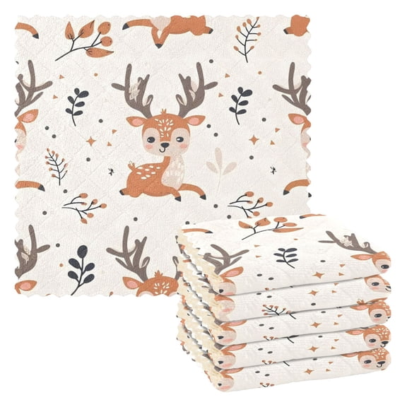 6 Pieces of Kitchen Towels 11x11Inch Kitchen Dish Cloths Kitchen Dish Towels Reuseable Cleaning Cloths Cute Yellow Deer