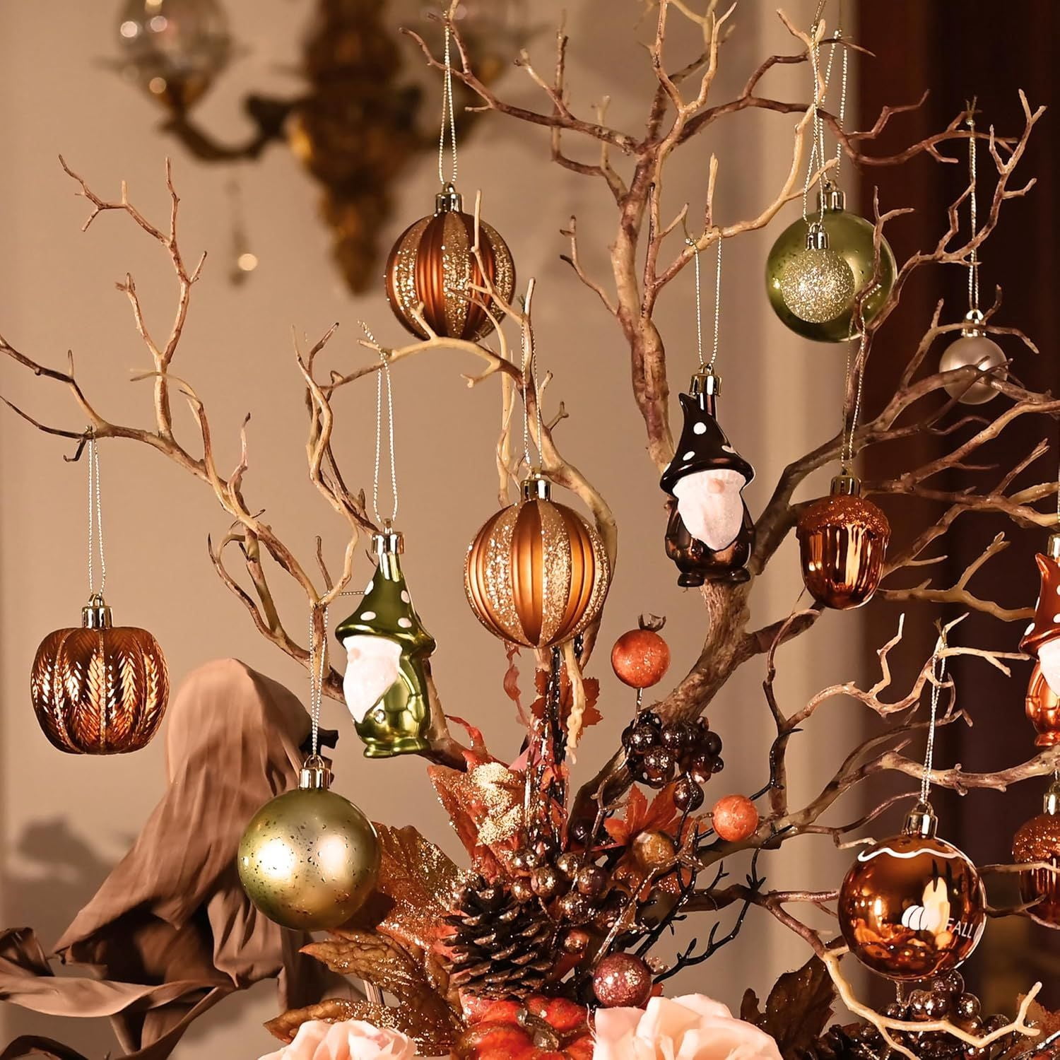 Autumn Christmas Tree Ornaments Set Hello Fall with Acorns Squirrels Pumpkins