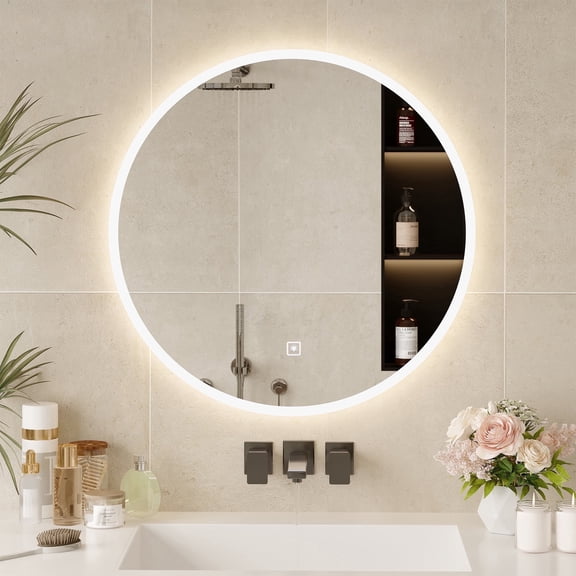 ULIESC 30" Round LED Lighted Bathroom Mirror, Dimmable Wall Mounted Vanity Mirror with 3 Color Temperature Lighting for Bathroom & Vanity