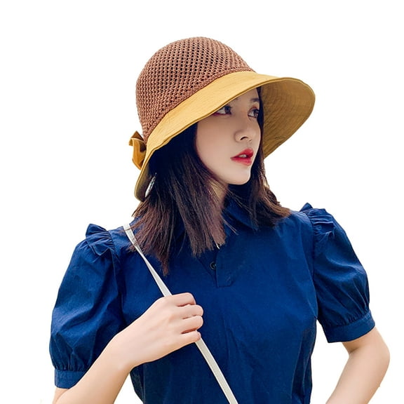Fisherman Hat Bow Tie Design Foldable Breathable Women Bucket Hats for Outdoor