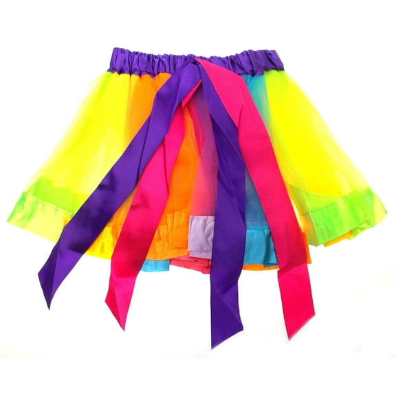 Rainbow Tutu Skirt Ribbon Girls Medium Tulle Mesh Ballet Dance Halloween Costume