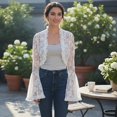 thumbnail image 6 of Byfri Gothic Lace Bolero Shrug, Sheer Flare Sleeve Cover-Up Top for Women, White 55x68cm, 6 of 7