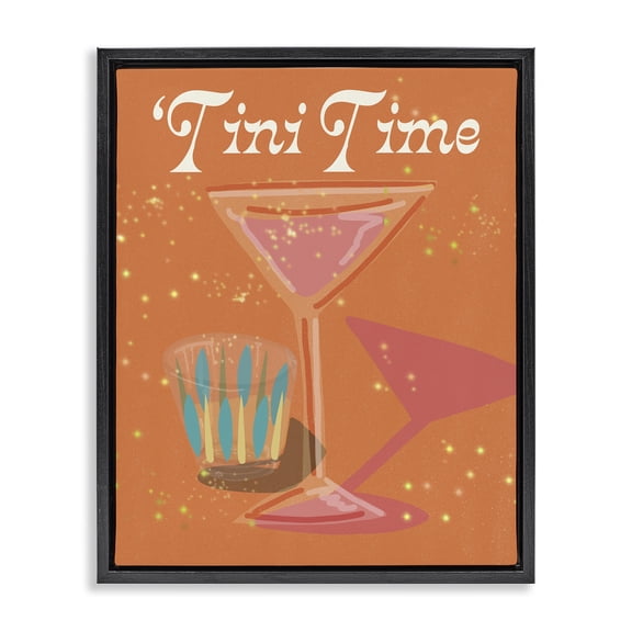 Stupell Industries Art Deco Tini Time Cocktail Black Floating Frame Canvas Art, 17 x 21, by Jen Bucheli