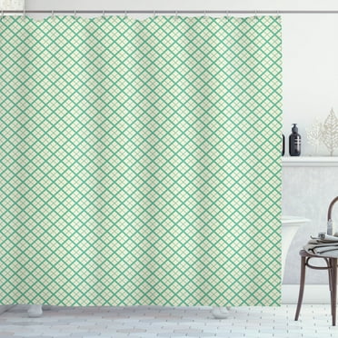 Ambesonne Retro Shower Curtain, Checked Pattern Lines, 69"Wx75"L, Green and Cream