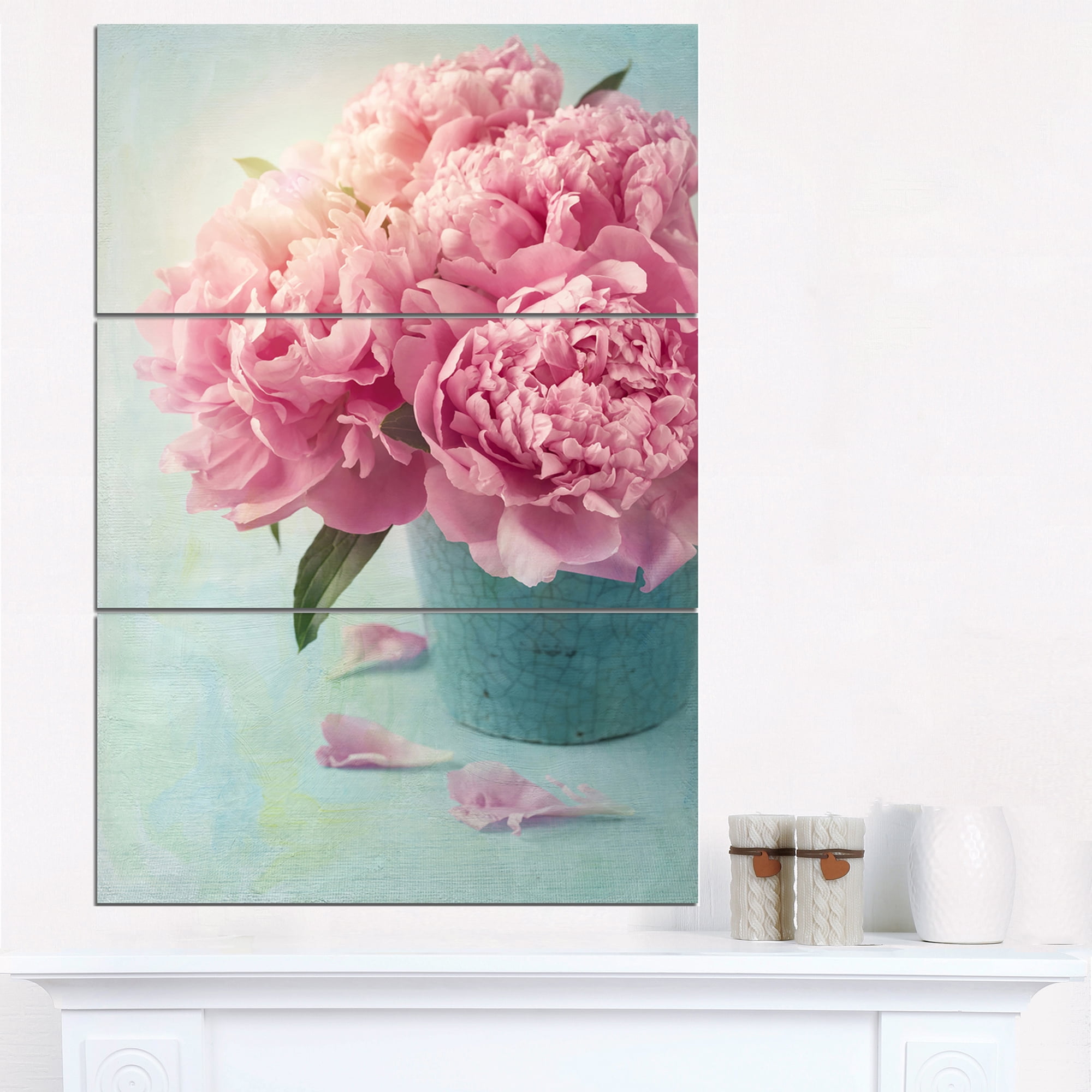 Designart 'Pink Peony Flowers in Vase ' Large Floral Wall Art Canvas