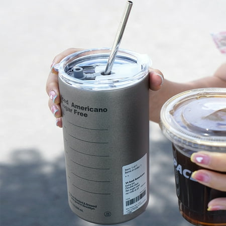 

600ml Ins Coffee Cup with Straw Double-layer Rust-proof Simple Fashion Ice American Coffee Mug for Office