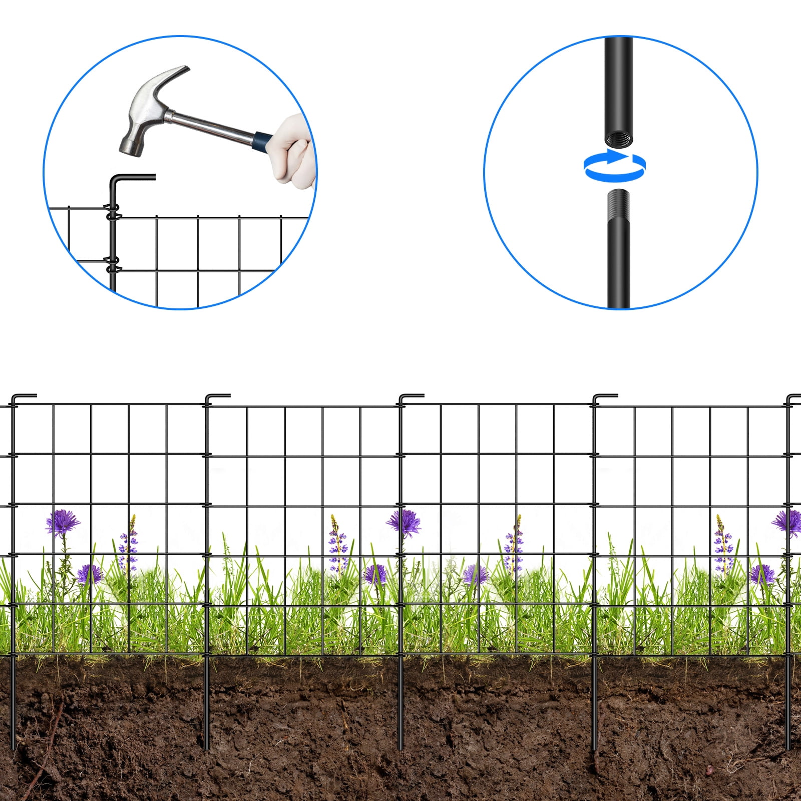 Black Decorative Garden Fence 10 Panels, 10.08ft Outdoor Border for Pets & Flower Beds