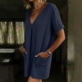 thumbnail image 6 of Efsteb Women's Cotton Tunic Dress V-Neck Short Sleeve Casual Loose Fit Short Dress with Side Pockets （Navy,M）, 6 of 7