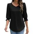 thumbnail image 3 of Blouses for Women Dressy Casual 3/4 Length Sleeve Womens Tops with Smocked Cuffs Black S, 3 of 9