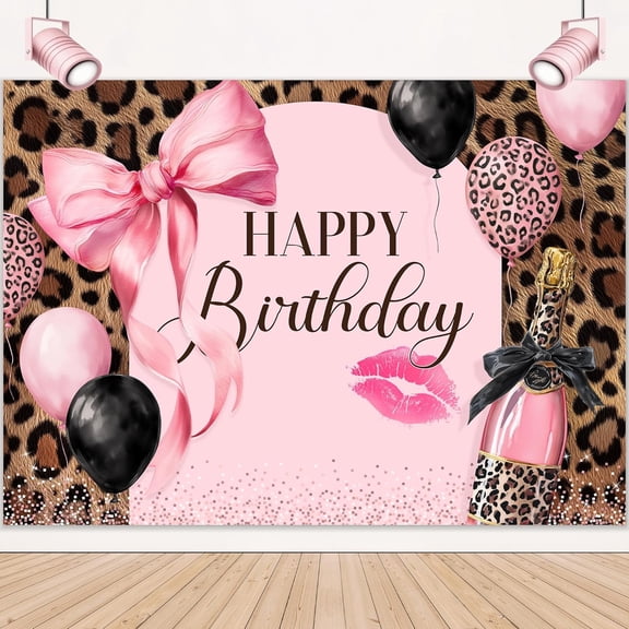 Leopard Happy Birthday Backdrop Pink Brown Wild Birthday Photography Background Safari Cheetah Celebration Balloon Bow Birthday Party Decorations Banner Photo Booth Props
