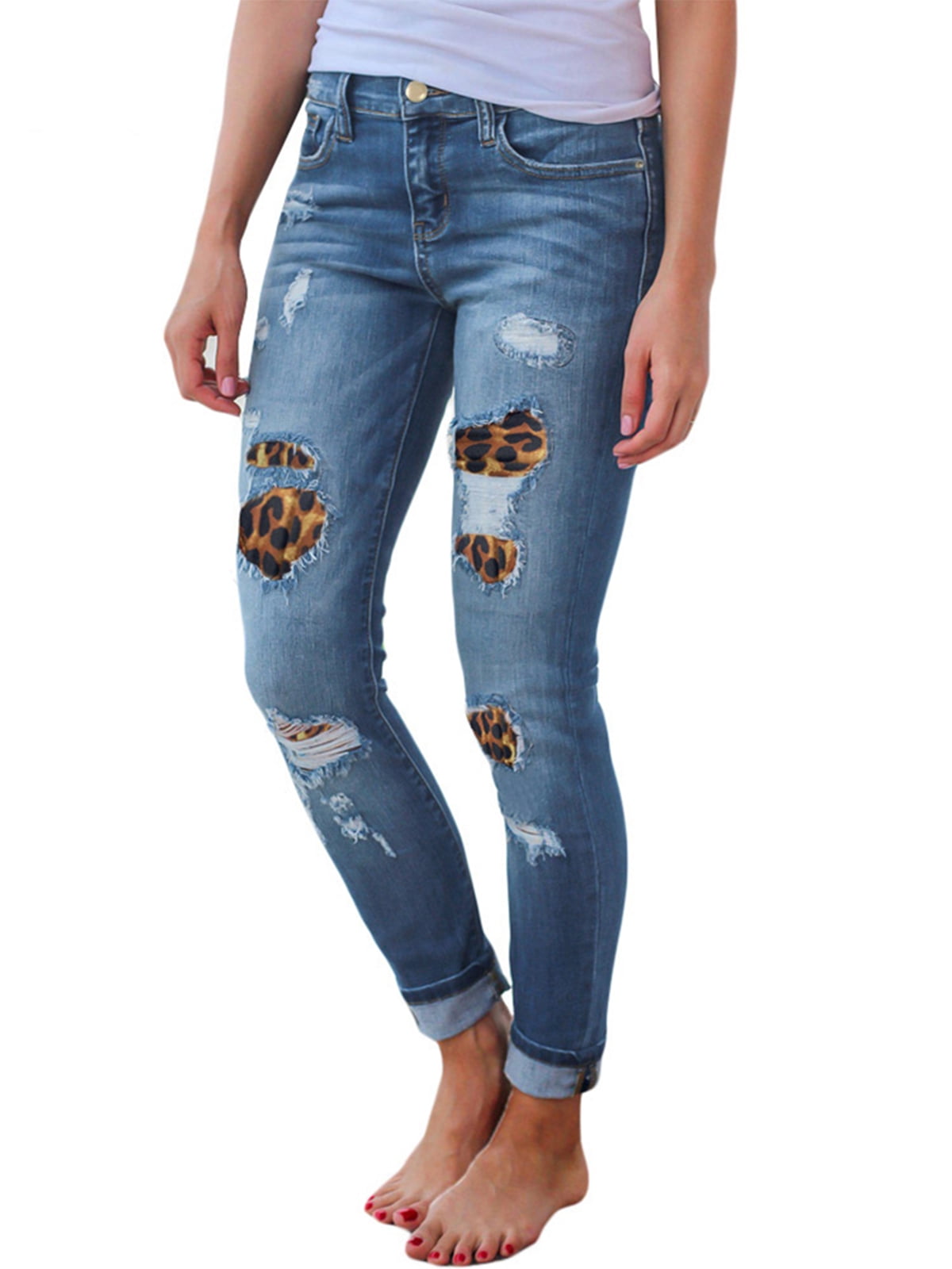 Leopard patch skinny jeans Clearance