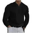 thumbnail image 2 of Lilgiuy Men Fashion Casual Shirt Solid Color Long Sleeve V-Neck Pullover Blouse Tops Athletic Relax Tee, 2 of 4