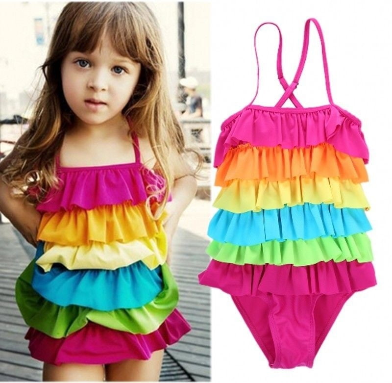 child toddler swimsuit girl/'s summer swimwear beachwear ruffles dots 2 4 6 8 10