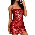 thumbnail image 2 of Short Sequin Homecoming Dresses for Teens, Womens Sparkly Spaghetti Straps V-Neck Bodycon Prom Cocktail Evening Party Gown 3XL, 2 of 7