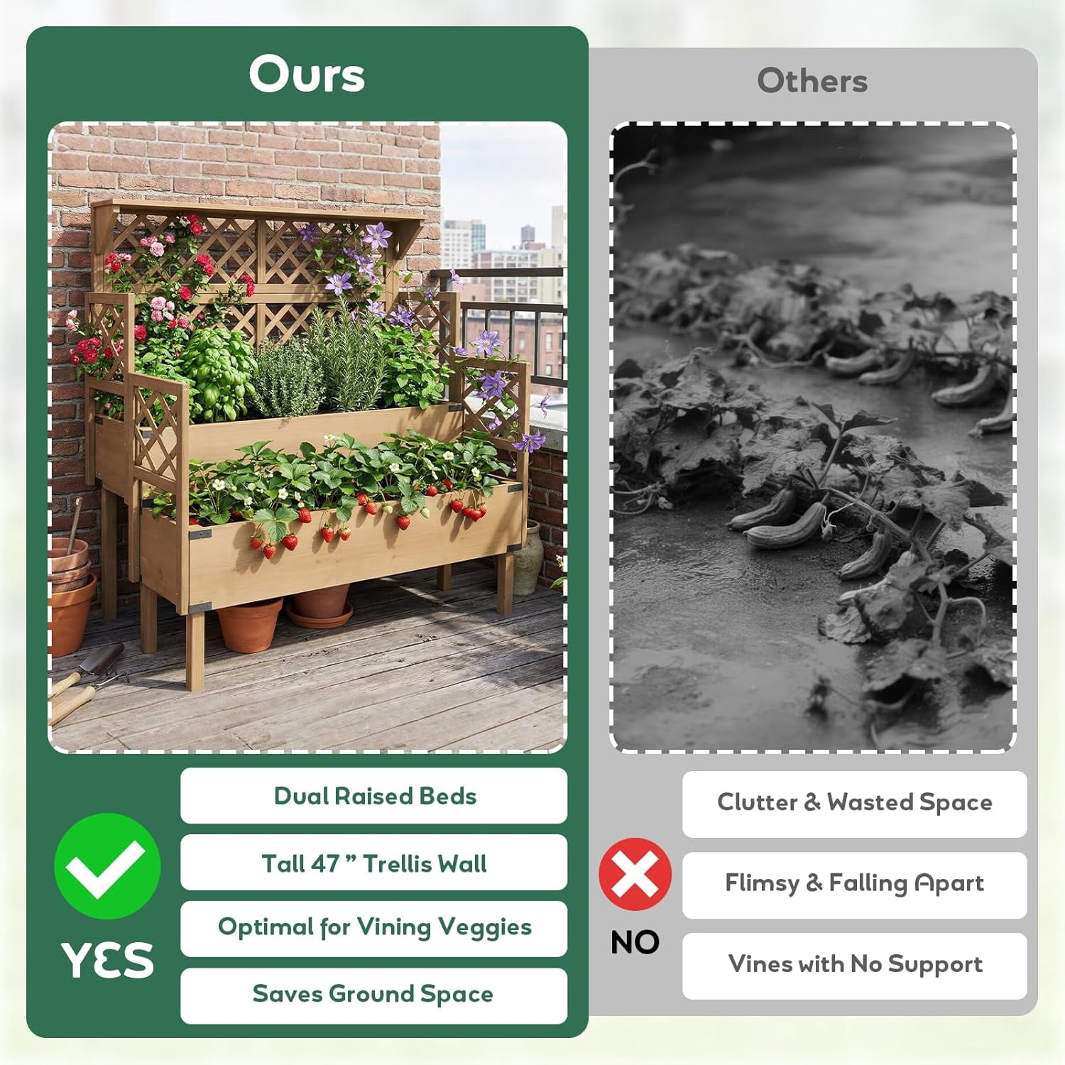 PETSCOSSET Raised Garden Bed with Trellis & Top Shelf, Outdoor Elevated Planter Box for  Plants, Vegetables, Herbs
