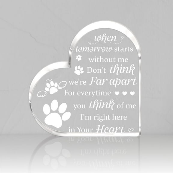 1pc 5.9in Memorial Gifts for Loss of Dog Cat Inspirational Quotes Acrylic Heart Plaque Pet Memorial Ornament Dog Remembrance Sympathy Gift Heart Keepsake Bedroom Living Room Office Desk Decor