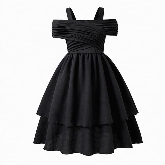 Gubotare Tween Dresses Girls Dress Contrast Mesh Puffy Short Sleeve A Line Casual Party Dress Size 11-12 (Black,11-12 Years)