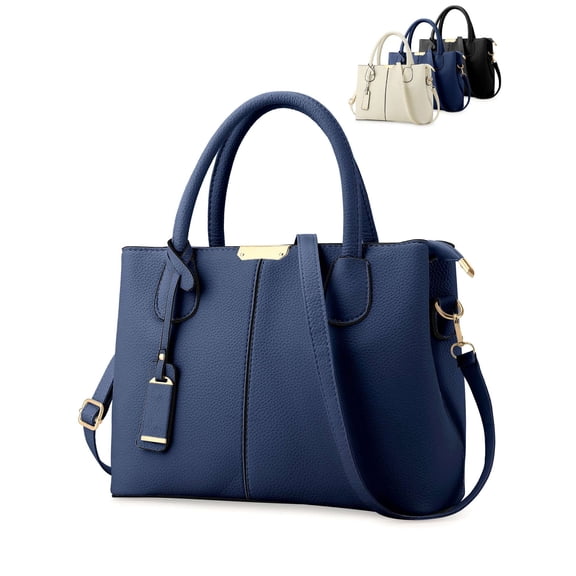 PULLIMORE Women Satchel Handbags Large PU Leather Shoulder Bags Top Handle Totes Briefcase Work Bag (Navy)