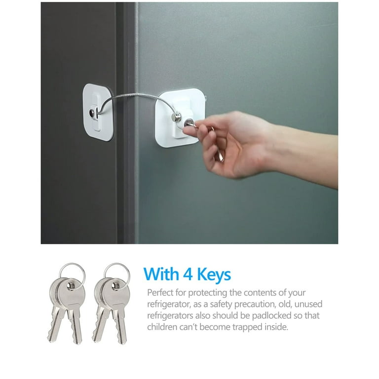 Fridge Lock, 2pcs Adhesive Refrigerator Door Locks with Key