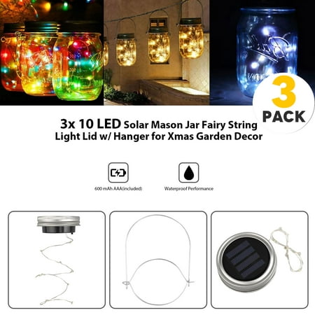 EEEKit Solar Mason Jar Lights, 3 Pack 10 Led String Fairy Star Firefly Jar Lids Lights, 3 Hangers Included(Jars Not Included), Best for Mason Jar Decor,Great Outdoor Lawn Decor for Patio Garden, (Best Lighting For Outdoor Photography)