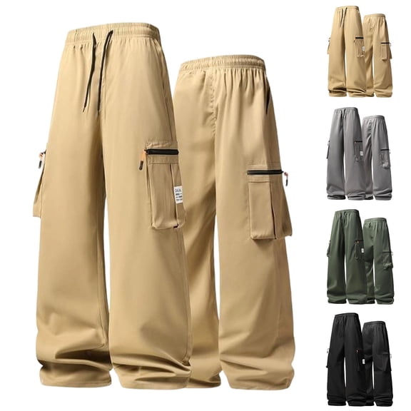 Men's Slim Fit Cargo Workwear Pants, Straight Leg Drawstring Elastic Waist Multi Pockets Casual Trousers Joggers, Quick Dry Breathable Lightweight Stretchy, Outdoor Hiking Gym