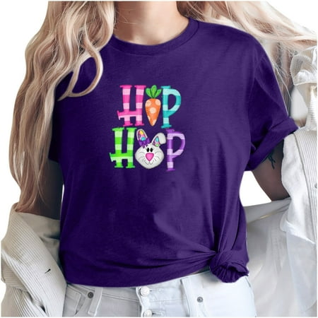 

Corset Top Long Sleeve Workout Tops for Women Women s Casual Round-Neck Easter Printed T-Shirt Loose Short Sleeve Tops Blouse Valentines Shirts for Women Savings Clearance White Shirts Purple S