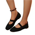 thumbnail image 3 of Willtoo Women Solid Suede Flats Ankle Strap Slip on Casual Shoes 2025 Square Toe Low Heels Vintage Fashionable Breathable Comfortable Slip Resistant Office Travel Walking Dancing Shoes Black, 3 of 6