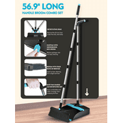 FVSA Broom and Dust Pan Combo,Steel Broom and Dustpan Set for Home,Dust Pan with 56.9 Long Handle