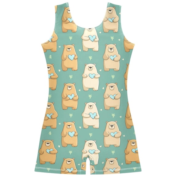 Gymnastics Leotard Sleeveless Bear Heart Stretchy Dance Bodysuit Breathable Athletic Ballet Yoga Outfit for Ages 3-14