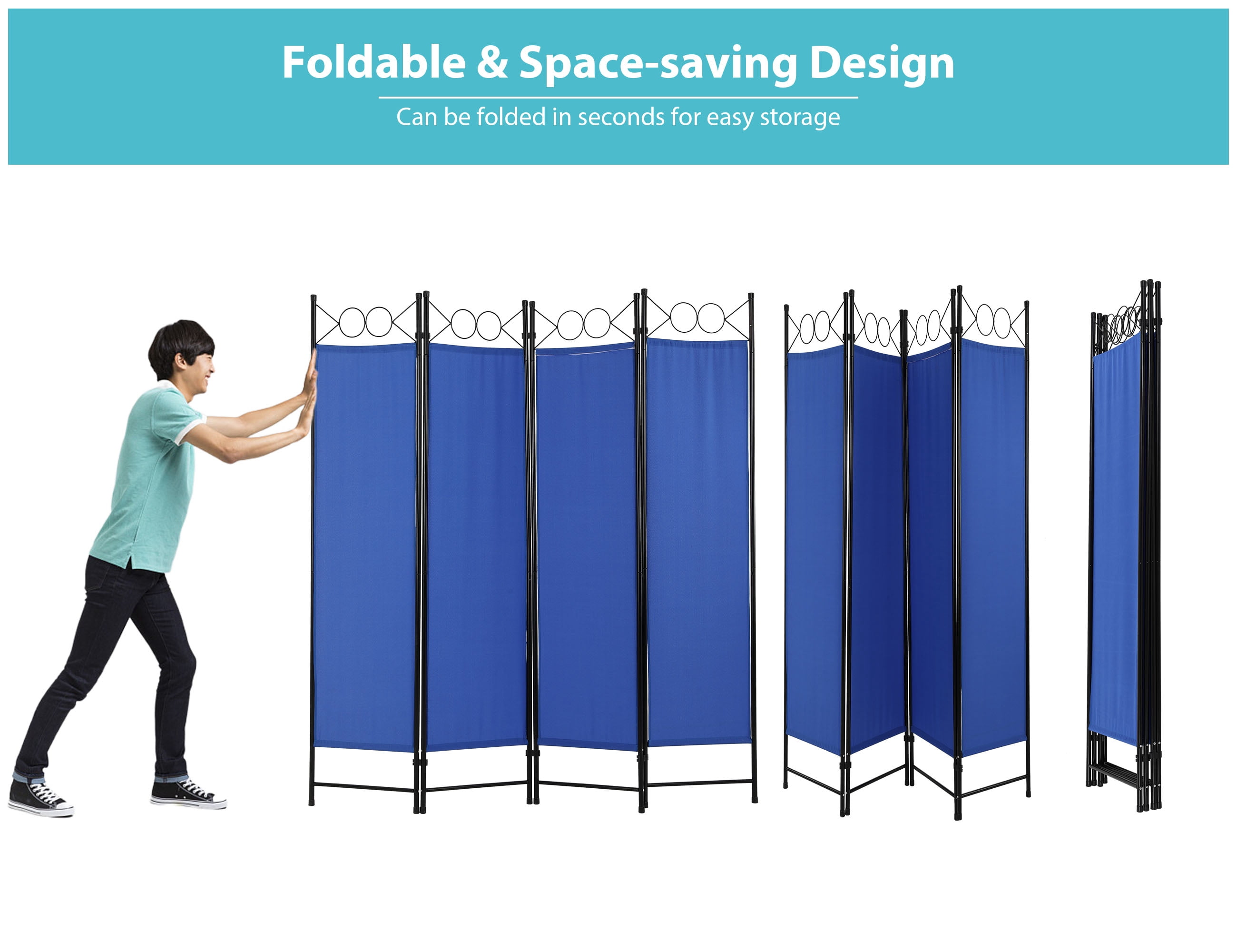 YRLLENSDAN Partition Room Dividers with 4 Panels, Steel Frame Folding Privacy Screen for Room 5.6Ft Portable Room Divider Screen Freestanding Fabric Room Divider