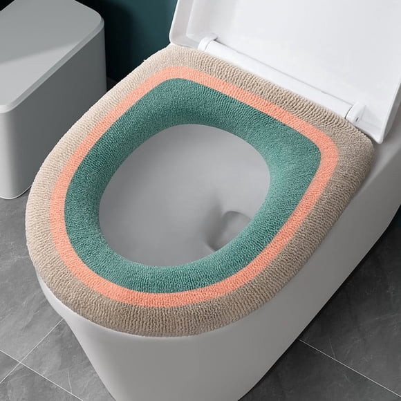 pstuiky Coussin de Siège de Toilette Tricolore en Tissu Flanelle Doux, Chaud et Confortable, Ajustement Universel pour Toilettes Rondes et Allongées, Lavable à la Machine, Facile à Nettoyer