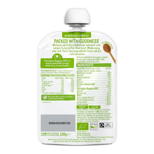 Piccolo Garden Vegetable Three Grain Risotto Pouch, 7 mths+ 130g, British Import (Pack of 2)