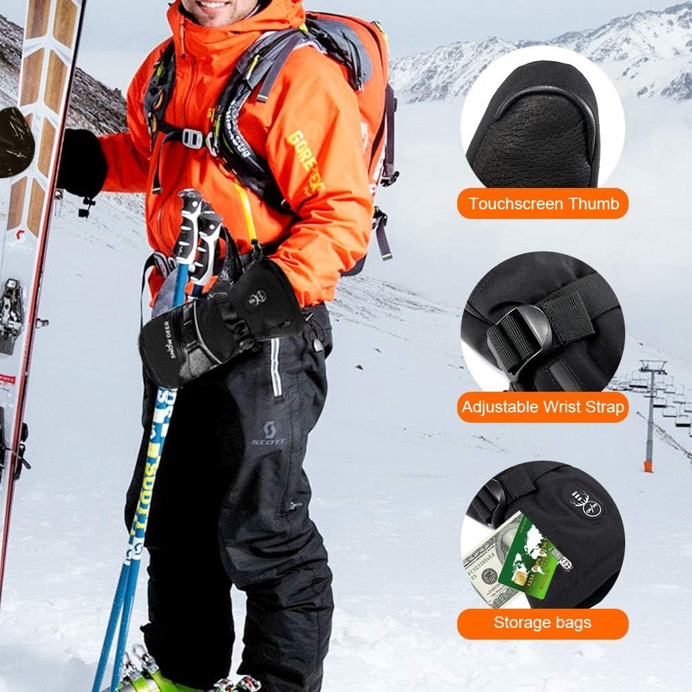 SNOW DEER Heated Mittens for Men and Women Waterproof Ski Gloves with Touchscreen 7.4V 2200mAh Battery Gloves Electric Rechargeable Thermal Mittens for Hands Warm