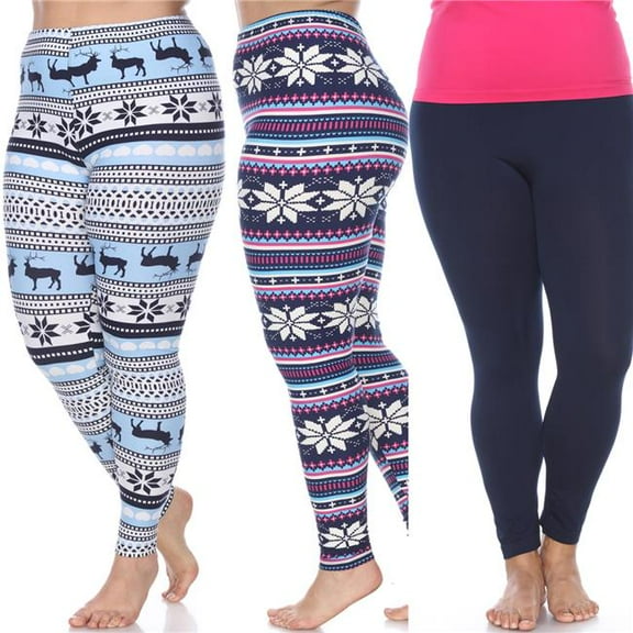 White Mark PACK 153 Women Plus Size Leggings - Pack of 3, Black