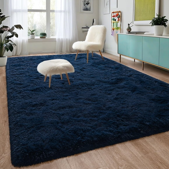 Alfombra DWeike Fluffy azul marino de 150 x 240 cm para dormitorio y sala de estar