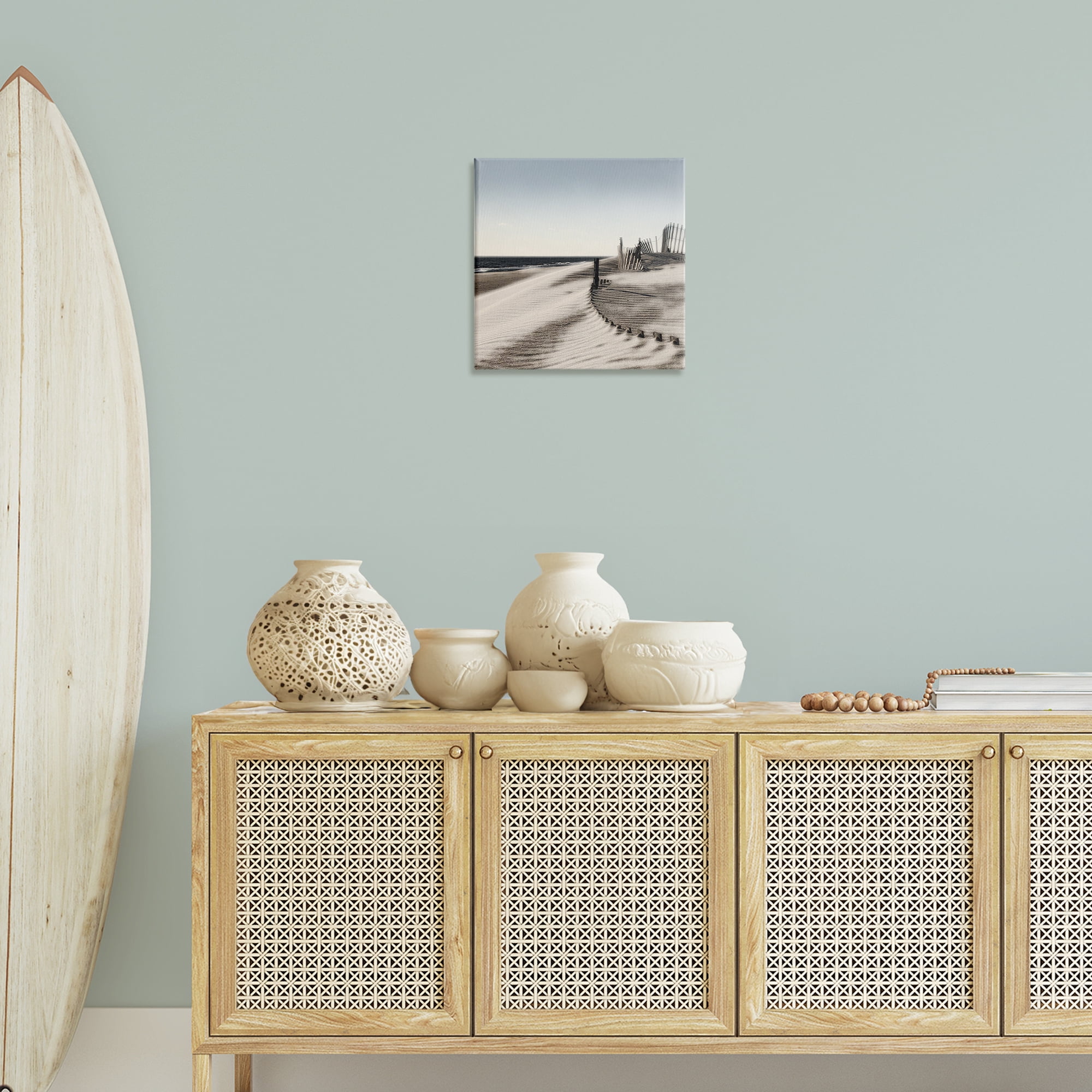 Stupell Industries Rippled Beach Fence Landscape Painting Gallery Wrapped Canvas Art Print Wall Art, 17 x 17