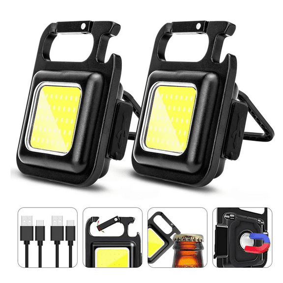 JUNBEI Rechargeable Keychain Flashlight 2Pack, High Lumen Super Bright LED Work Light with Magnet,Clip,Bottle Opener for Dog Walking,Car Repair, Emergency,Camping,EDC